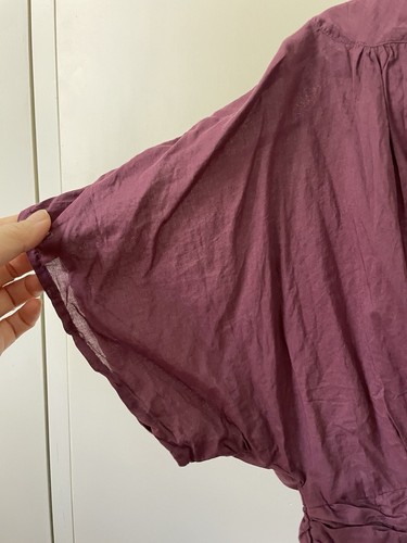Topshop Cotton Blouse Top Size 12 Plum Purple Ruched Pleated Short Sleeve - Picture 4 of 8