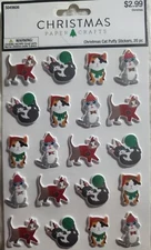 Christmas Cat Puffy Stickers.  20 pieces. Christmas Paper Crafts.