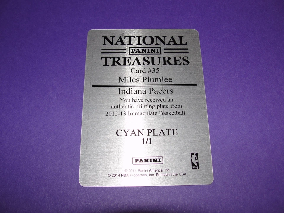 2012-13 Panini Immaculate MILES PLUMLEE #35 Cyan Printing Plate RC #1/1 DUKE - Image 2 of 2