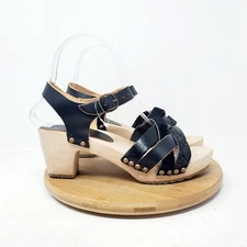 Bosabo Clog Women 37 Madeline 236 Black Glitter Leather Wood Sandal Studded Shoe