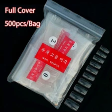 500Pcs Clear  Full Cover False Nail Art Tips Acrylic UV Gel Manicure Transparent