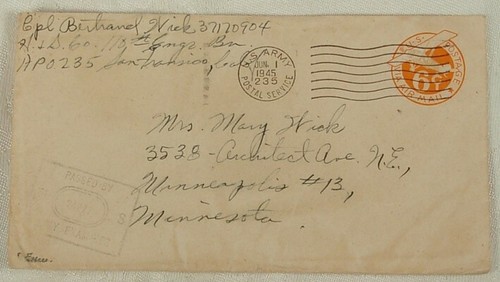 LOT OF 45 WWII 1945 6 CENT AIRMAIL COVERS CENSORED ENVELOPES WICK - Picture 5 of 10