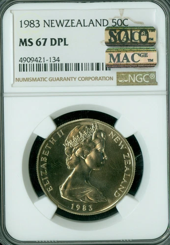 1983 NEW ZEALAND 50 CENTS NGC MS67 DPL PQ MAC SOLO FINEST GRADE SPOTLESS RARE .