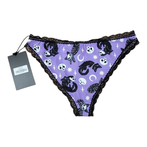 Killstar Cult Luxury Purr Off Panty Purple Black Cats Skulls Punk Rock Goth XXL - Picture 2 of 2