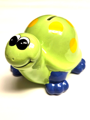 #ad TURTLE FIGURINE COIN BANK GREEN amp; BLUE 6 INCHES LONG TURTLE COLLECTIBLE $1.99