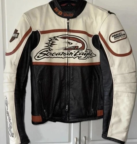 Handmade Mens Harley Screaming Eagle Davidson Raceway Leather Motorcycle Jacket - product listing photo