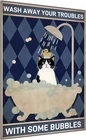 Vintage Tin Sign – Funny Bathroom Wall Decor, "Wash Away Your Troubles with Some