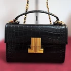 LANVIN Satchel Handbag Chain Shoulder Bag Leather in Black USED Good Condition!!