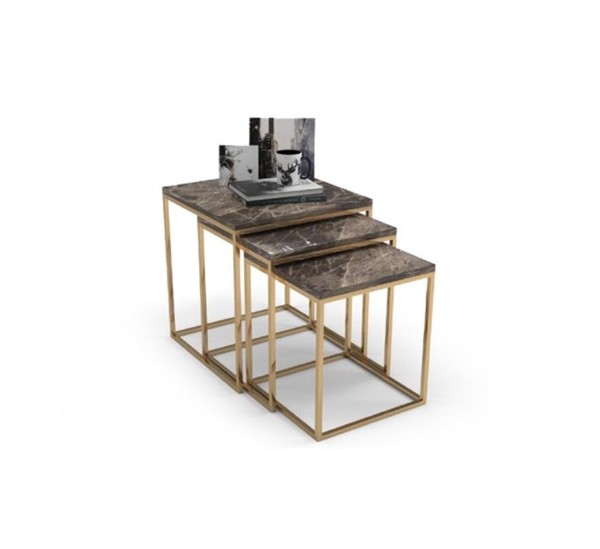 Edelstahl Beistelltisch Set Designer Couchtische Wohnzimmer Einrichtung-image