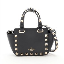 Valentino Garavani Rock Studs Leather 2 Way Handbag Black