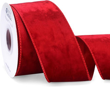 Red Velvet Wired Ribbon 2.5 Inch Metallic Red Crushed Velvet Christmas Ribbon fo