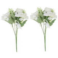 2Pcs 5 Branch Artificial Silk Peony Hydrangea Fake Flowers with Stem White