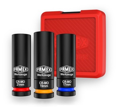 3x FAMEX Kraft Schoneinsätze für Alufelgen 1/2 Nuss Set Radschrauben 17/19/21mm