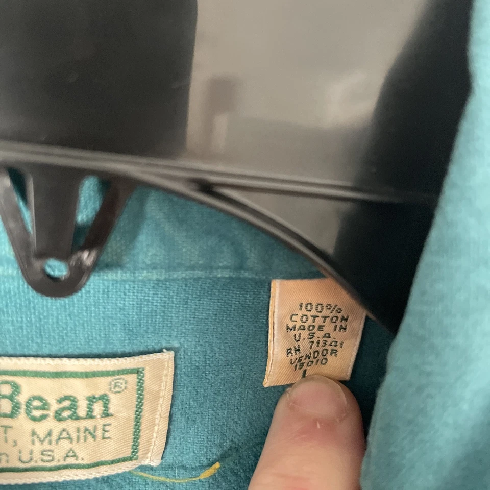 Camisa con botones LL Bean para hombre verde azulado liso grande algodón vintage años 90 manga larga Foto 3 de 4