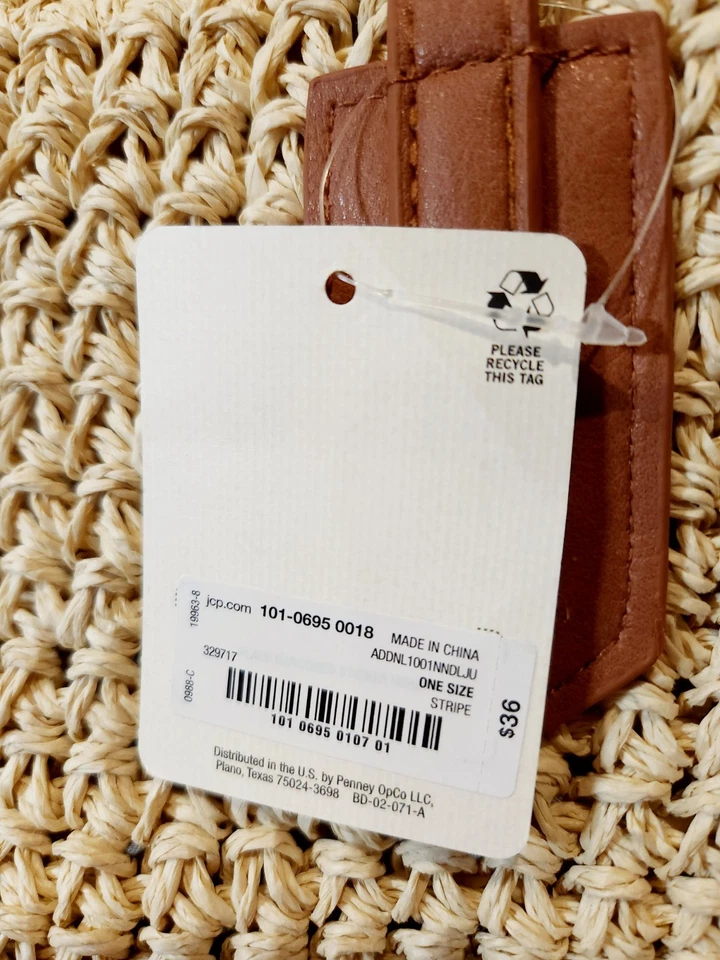 A.n.a | Beige Paper Straw Brown Leather Handle Stripe Large Beach Tote Bag NEW! - Image 4 of 4