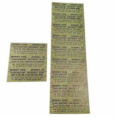Hershey Park PA Amusement Ticket Strip Miniature Railroad Comet, Whip c 1910s-30