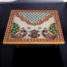 White Marble Pooja Chowki | Hand Painted Stone Work Puja Platform for Temple