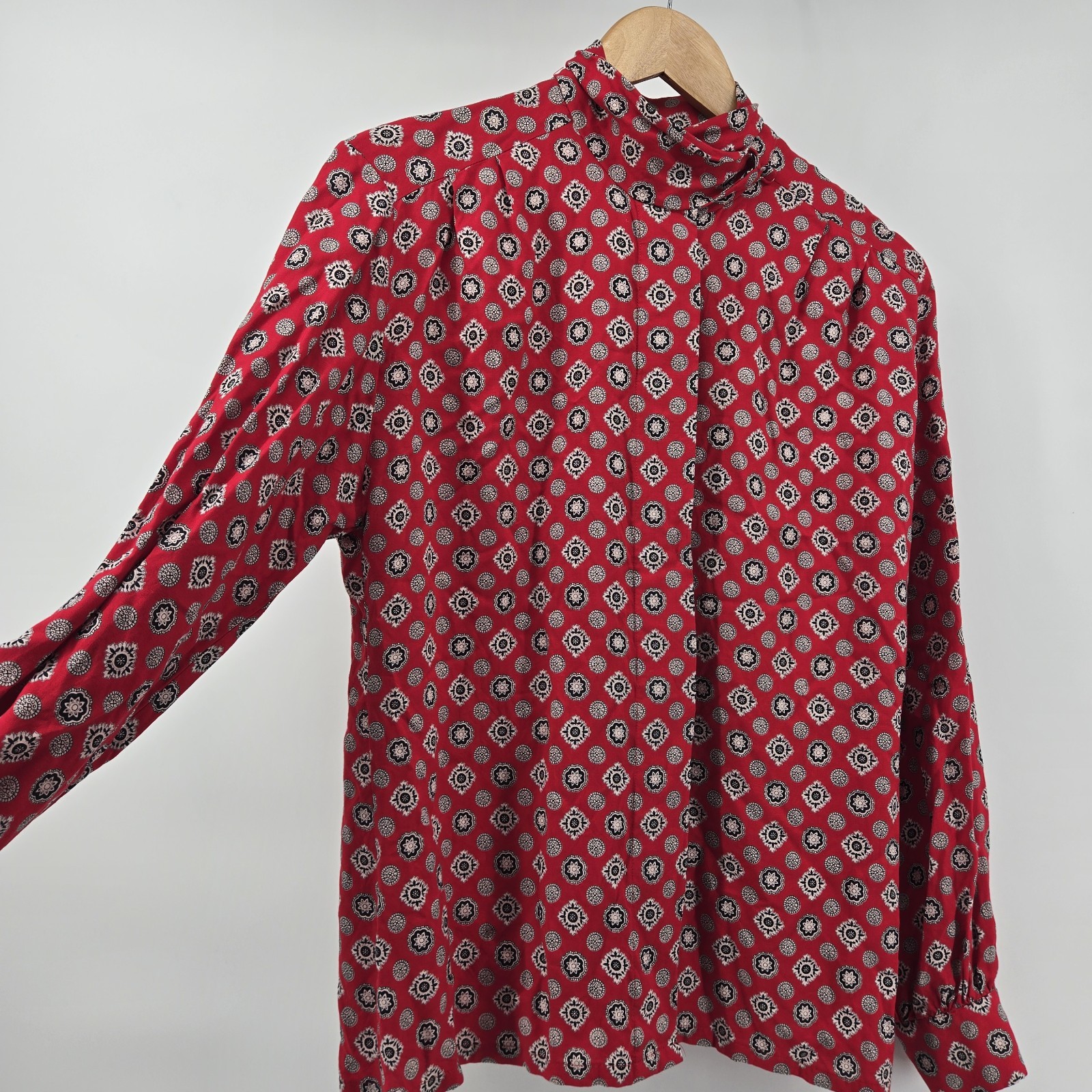 Vintage Pendleton Red Print Button Up Blouse Mock… - image 2