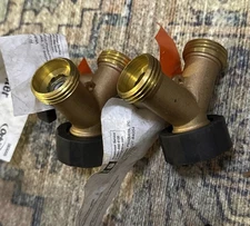 (2) Orbit Heavy-Duty Brass 2-Way Shut-Off Hose Faucet Adapter Hose Fitting