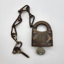 Vintage Corbin Cabinet Lock Co Padlock with Key and Chain New Britain