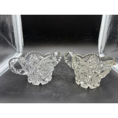 Vintage EAPG Cut Glass Sugar Bowl and Creamer Set Pinwheel Starburst Pattern