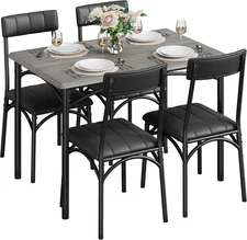 5-Piece Dining Set with 4 Upholstered Chairs, RusticTable for Apartment Gray