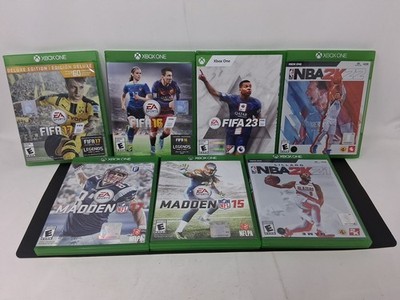 Lot of 7: Xbox One FIFA Soccer 16, 17, 23 NBA 2K 21 & 22, MADDEN 15 & 17