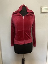 Juicy Couture Vintage Velour Track Jacket bling Logo Y2K Red Size Small Hood