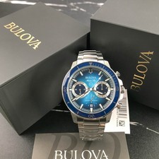 Bulova Men's Marin Star C 96B380 Chronograph Blue Dial 45MM Quartz Steel Watch