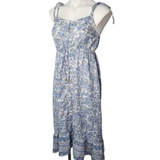 Blush Floral Toile Midi Sundress Tie Strap Button Front Cottagecore Dress