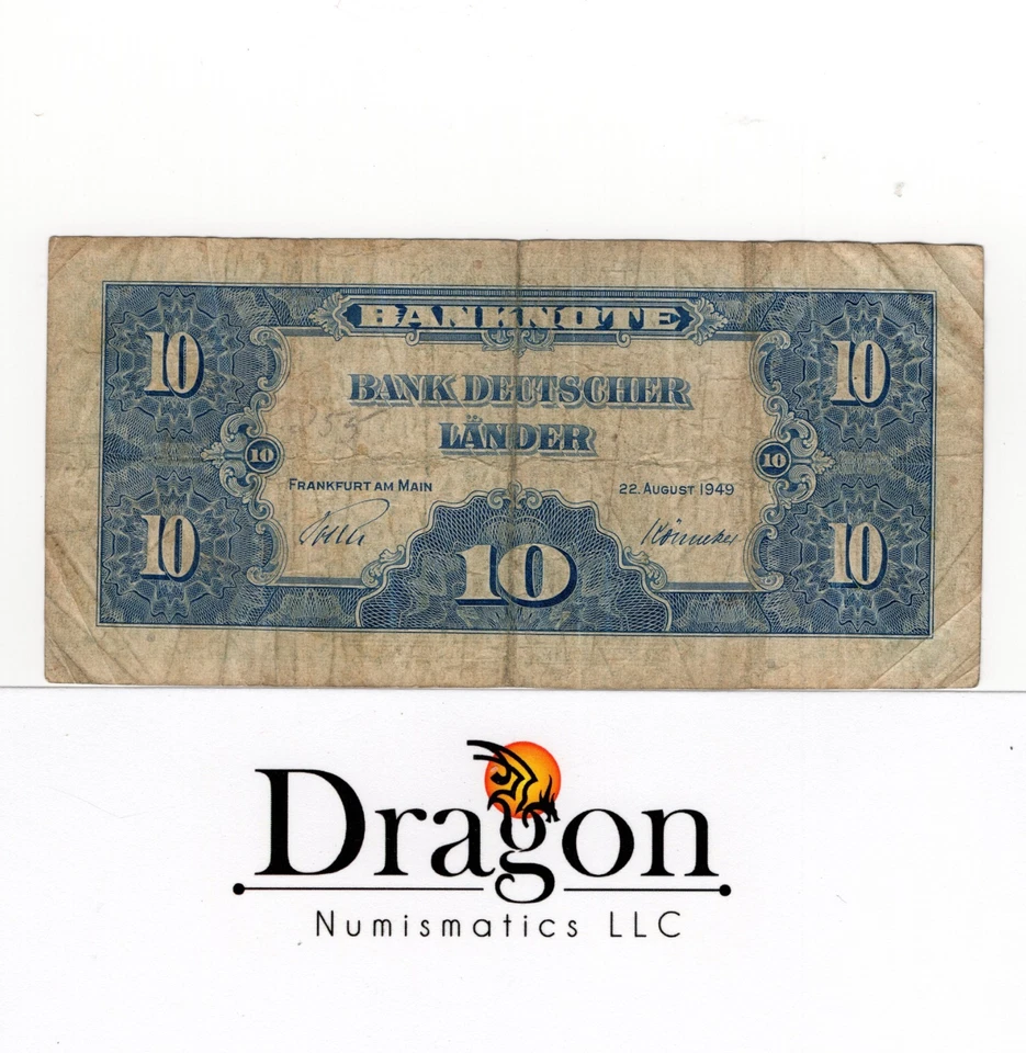 West German 10 Mark Note 1949 Bank deutscher Länder - 2. Series CIRCULATED - Image 2 of 2