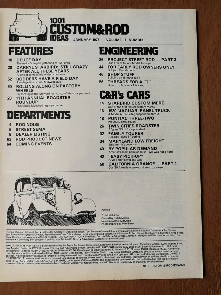 1001 Custom & Rod Ideas Magazine January 1977 - Special Model A Issue - Customs - Image 2 of 2