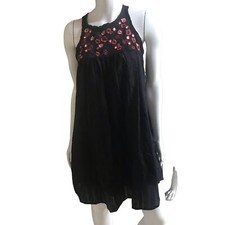 Sanctuary Embroidered Floral Black Flowy High Neck Dress Women's Size Medium