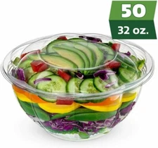 50 Pack Plastic Salad Bowl 32 Oz Disposable Salad Container With Airtight Lids