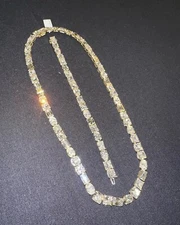 Round & Emerald MOISSANITE Tennis Chain Necklace 4mm 22"Inch 925 Sterling Sliver