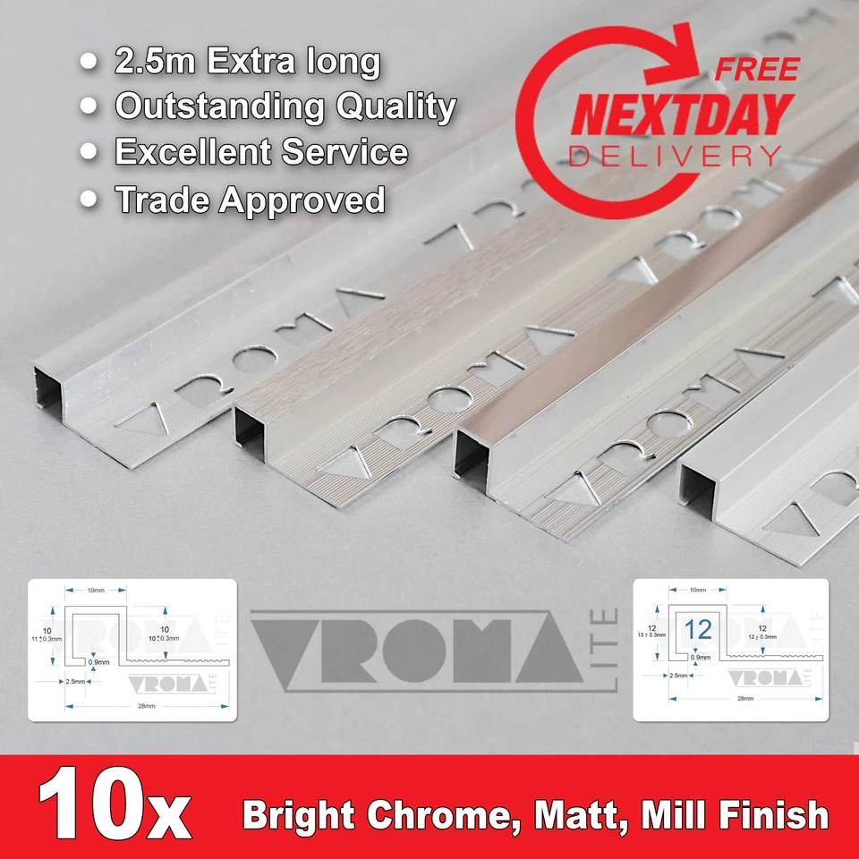 10X TILE TRIM SQUARE EDGE BOX SHAPE - ALUMINIUM - VROMA HEAVY DUTY - BOX of 10 - Image 2 of 4