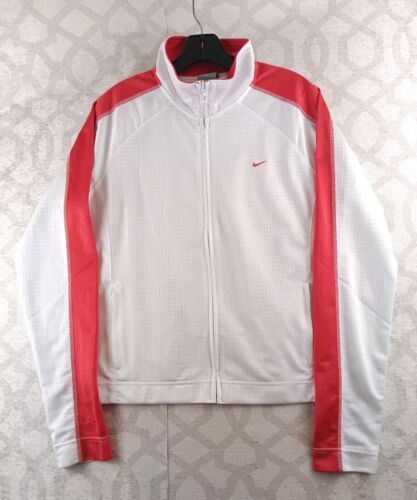 Nike Running Windbreaker Jacket Womens Large White Red Full Zip Y2K