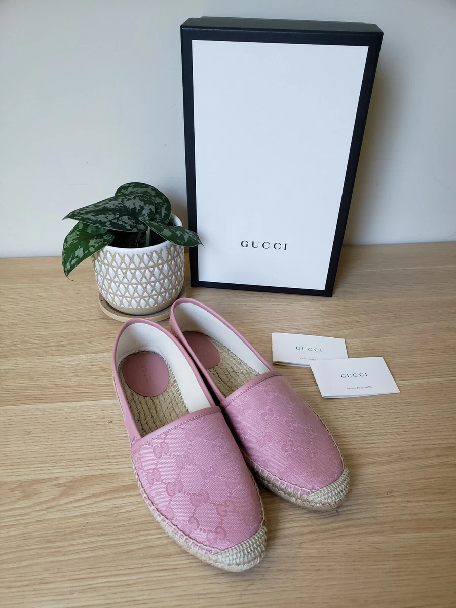 NWB* Gucci Womens Pink Canvas Espadrilles Flat Shoes 37 37.5 38 us 7.5 8 | eBay