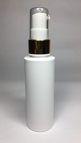 200ml White Cylindrical PET Plastic Bottles + Shiny Gold Serum Pump ANY AMOUNT - Bild 1 von 2