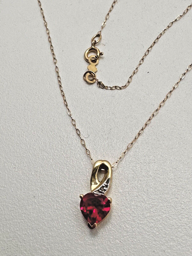 Collana in oro giallo 10 kt con ciondolo cuore rosso e diamanti 18" 6 mm - Foto 4 di 14