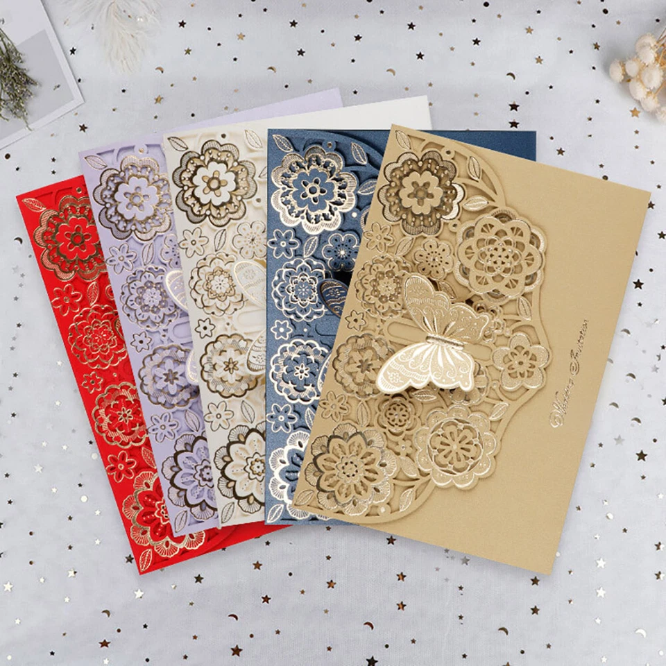 Butterfly Floral Lace Laser Cut Wedding Favors Brithday Party Invitations Cards - Image 3 of 4