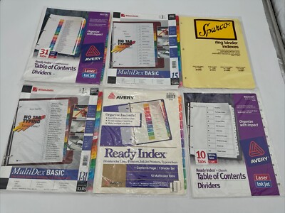 Lot Of 6 Avery & Wilson Jones Sparco Numbered Ready Index Table of Contents