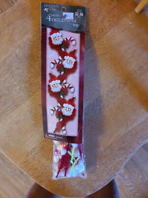 Holiday Time 4 Peice Ornament Kit. Santa Claus On Candy Canes