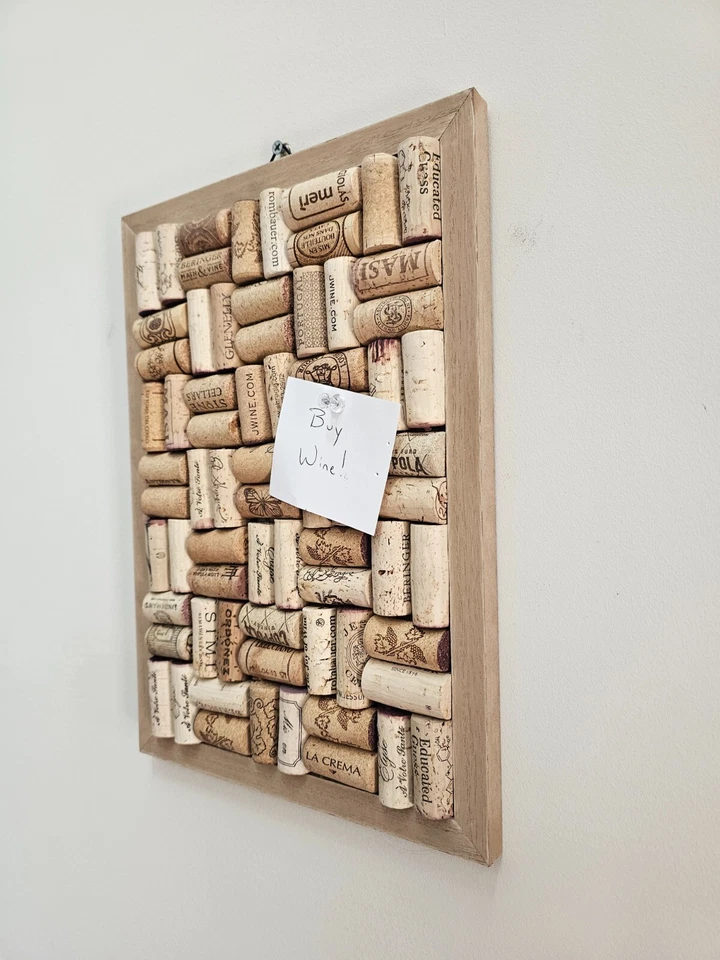 Framed Wine Cork Board Pinboard - Pushpin Wine Corkboard - Basket Weave Upcycled - Image 4 of 4