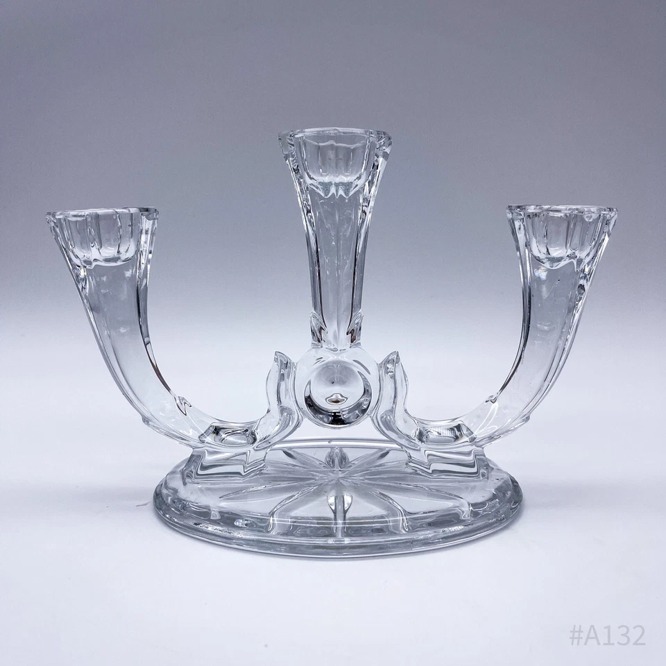 Candelabro De Cristal De Plomo Vintage De 3 Brazos, Tallado | 14x10x14cm - Imagen 4 de 4