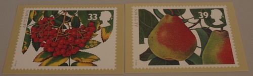 Juego de 5 tarjetas PHQ 155 1993 frutas y hojas de otoño con estampillas FDI/SHS - Imagen 2 de 5