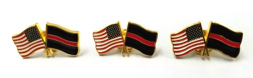 3 - American Flag / Red Line Lapel Pins Firefighter Patriotic USA - Picture 2 of 4