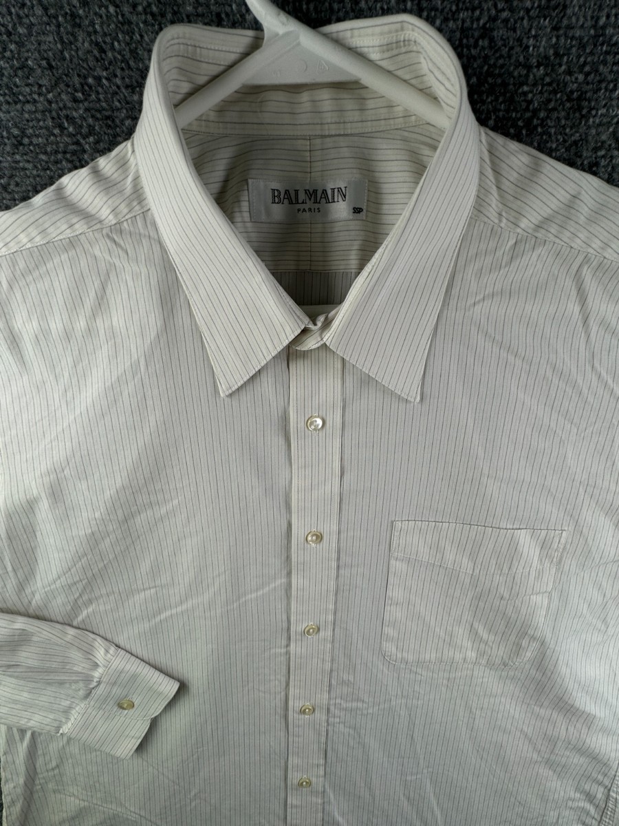 Balmain Paris SSP Men Button Up Long Sleeve Shirt Striped Beige Size L/XL  Adult