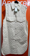 H&M Longline, Button Up Sleeveless Shacket/Gilet, Cream, Pockets, NEW,Size XS,SF