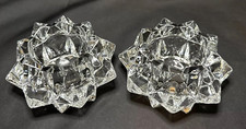 TWO Crystal Votive Candle Holder Starburst Diamond Star Shape Glass 4" Christmas